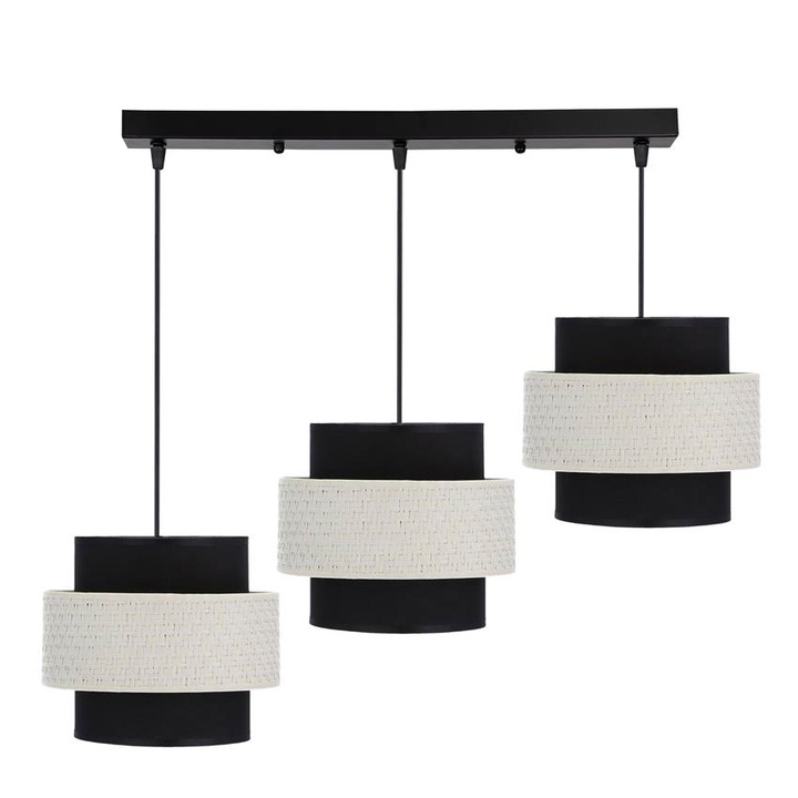 Lustra, Candellux Lighting, Otel/PVC, 3x40W, E27, Negru/Crem