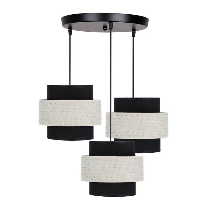 Lustra, Candellux Lighting, Otel/PVC, 3x40W, E27, Negru/Crem