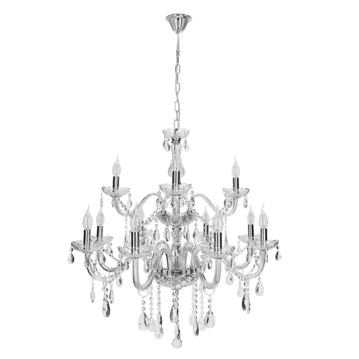 Полилей Candellux Lighting, Стомана/Стъкло, 12x40W, E14, Прозрачен