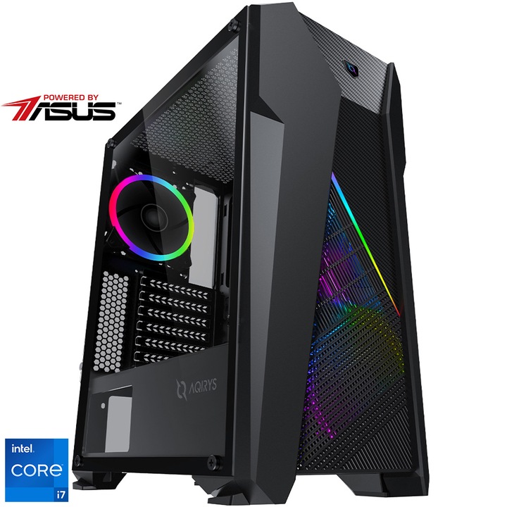 Sistem Desktop PC Gaming Serioux Powered by ASUS cu procesor Intel Core i7-12700F pana la 4.9 GHz, 32GB DDR4, 1TB SSD M.2, Asus Dual RTX 4060 OC 8G GDDR6, No OS, Black