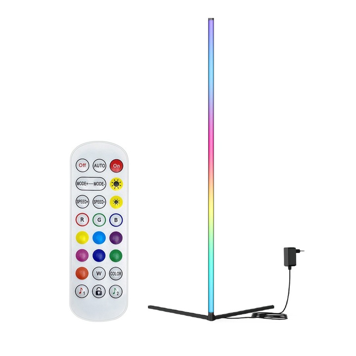 Lampa LED RGB de podea, NUODWELL, Cu telecomanda, control APP, Usor de instalat, Pentru camera de jocuri, camera de zi, camera de film, camera de karaoke, birou, Aliaj de aluminiu/ABS, 150 cm, Negru