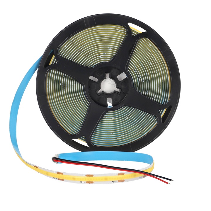 NASTRO LED COB 12W 6000K CW benzi reci, DC 12V, 480LED/m, IP22 CRI>90, rola de 5m, EDO777650 EDO