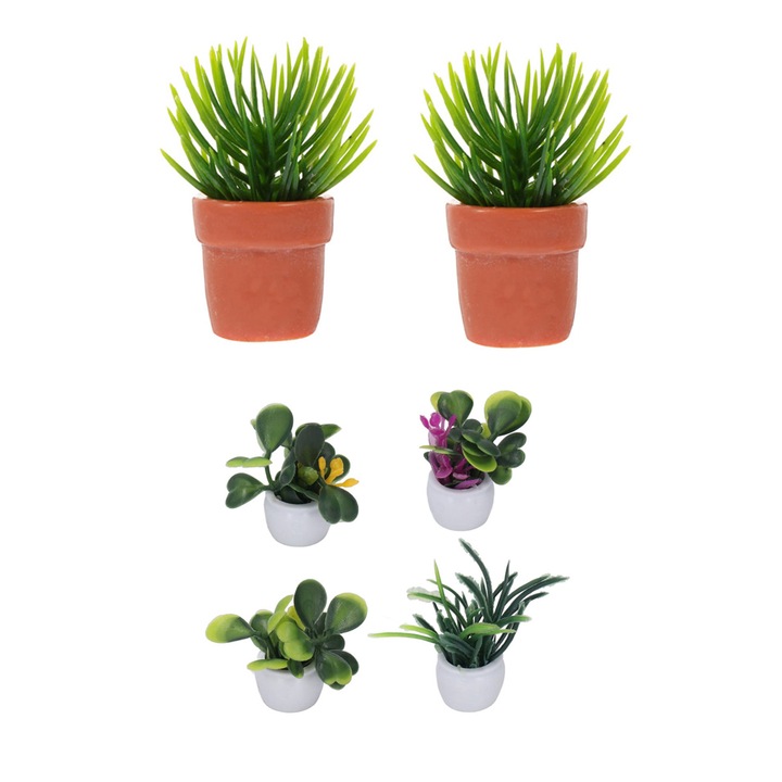 Set 6 figurine in miniatura, Mini planta simulata, Koungiam, Rasina, Multicolor