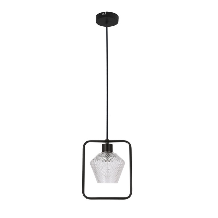 Lustra, Candellux Lighting, Otel/Sticla, 1x40W, E27, Negru/Transparent