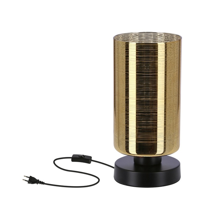 Veioza, Candellux Lighting, Otel/Sticla, 25cm, E27, Negru/Auriu