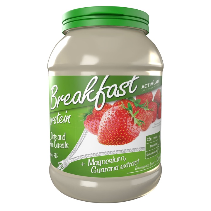 Activlab Protein Breakfast Supliment Proteic cu Ovaz si Orez, proteina din zer, cu guarana si magneziu, formula pentru mic dejun zilnic, 1000 g, aroma capsuni