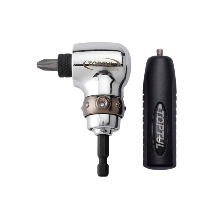 Suport unghiular 90 grade pentru biti insurubare Toptul, prindere hex 1/4 inch, antrenor hex 1/4 inch, lungime 47 mm