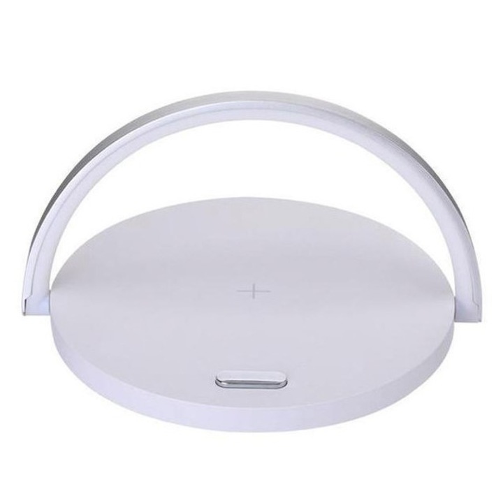 Vezeték nélküli töltő, 2 az 1-ben, LED, Asztali/ágy melletti, Gyorstöltés, 10 W, Fehér