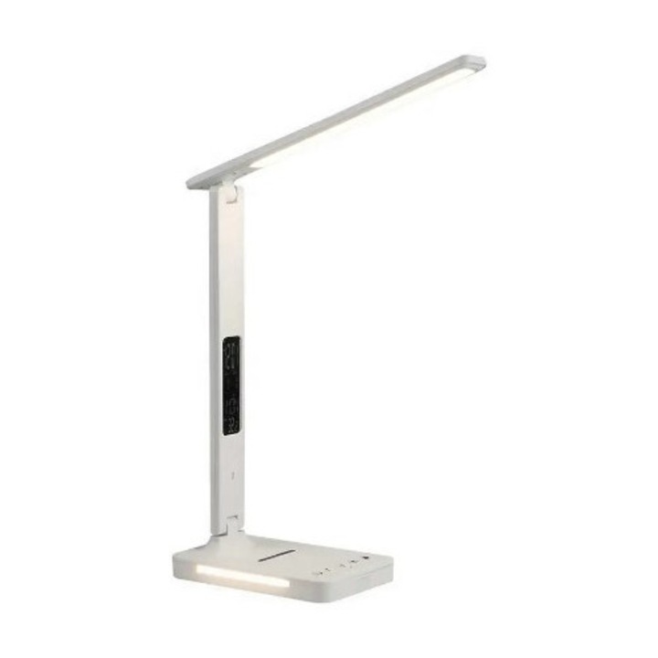 Asztali lámpa, vezeték nélküli töltés, óra funkció, riasztó, 10 W, fehér