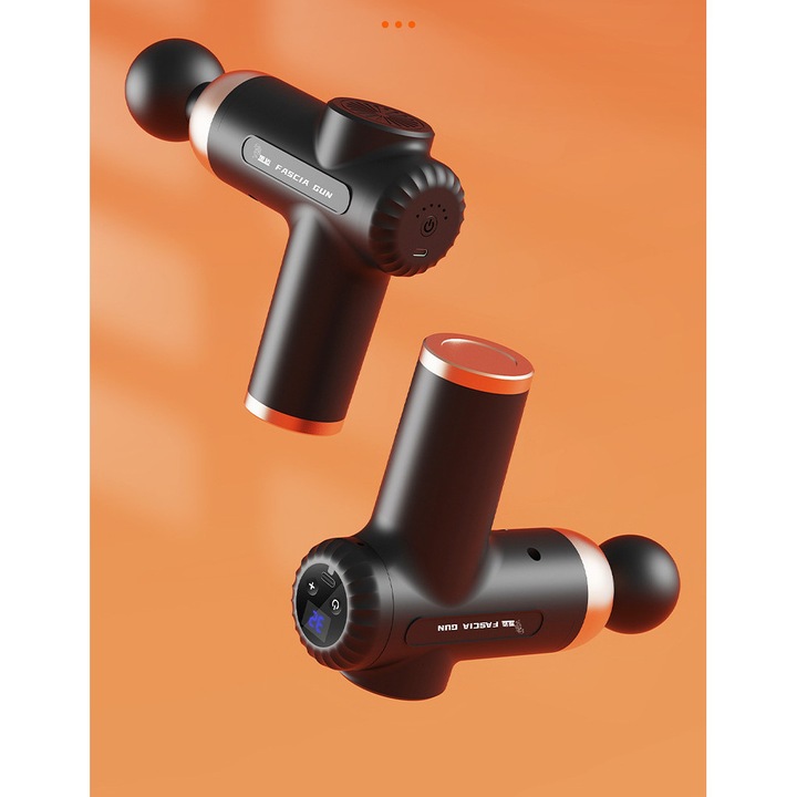 Aparat pentru Masaj M01 OnePepito®, Tip pistol, 4 Capete Interschimbabile, Pentru Gat, Spate, Maini, Picioare, Anti Celulita, Negru