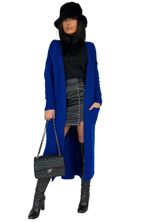 Cardigan lung, OVERSIZE din material crosetat usor elastic Universala, Albastru