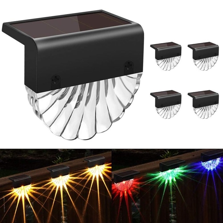 Комплект от 4 слънчеви лампи за ограда, Vaxiuja, IP65 водоустойчиви, 2 нива на осветеност, 3 режима на осветяване, черни