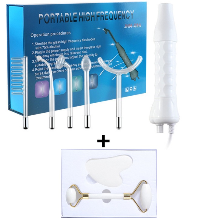 Aparat de Infrumusetare 5IN1 Damar, Electroderm + Rola de masaj si Piatra, Accelereaza circulatia sangelui, Portabil, Material Plastic/ABS, Tratament cu Frecventa Inalta pentru Acnee, Riduri, Cearcane, Anti-imbatranire, Ten, Par, Lifting, Stimulator scalp