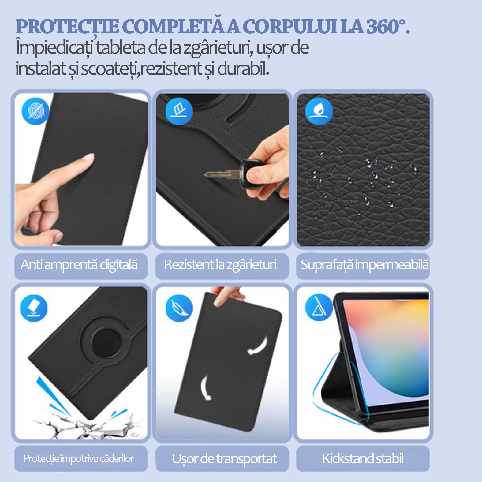 Husa tableta, Yulinland®, pentru Samsung Tab A8 10.5 inch (2022) SM-X200 / X205, rotativa, Piele ecologica, Negru