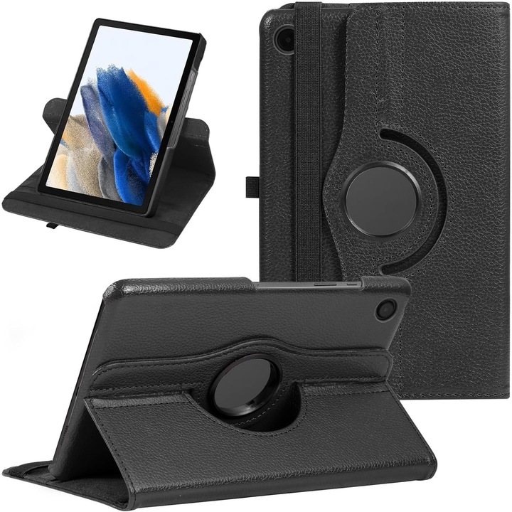 Husa tableta, Yulinland®, pentru Samsung Tab A8 10.5 inch (2022) SM-X200 / X205, rotativa, Piele ecologica, Negru