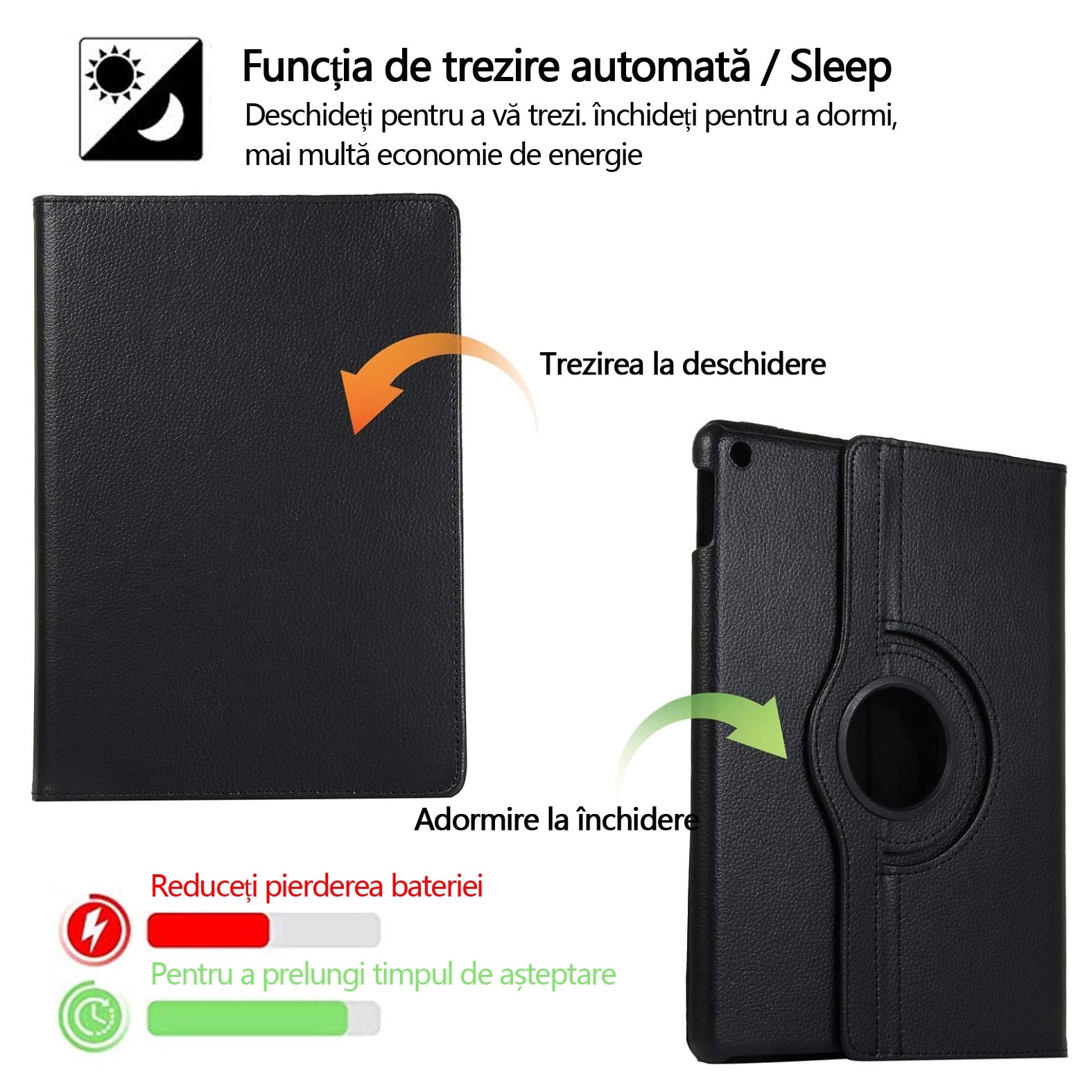 Husa tableta, Yulinland®, pentru Samsung Tab A8 10.5 inch (2022) SM-X200 / X205, rotativa, Piele ecologica, Negru