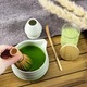 Set 3 accesorii ceai Matcha, Hggzeg, Usor de utilizare, Ceramica/Bambus, Set perfect pentru a pregati o cupa traditionala de matcha, Maro/Verde