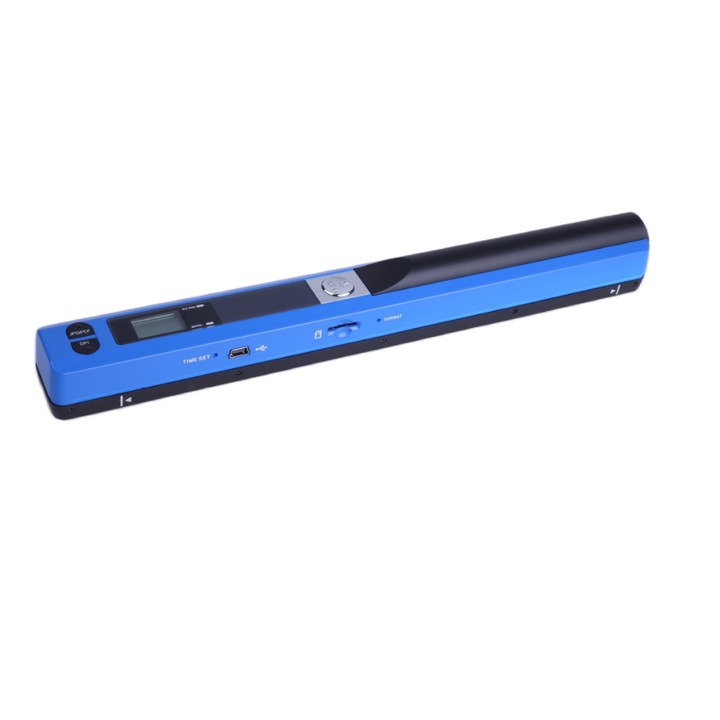 Scanner Portabil Mini, Ecran LCD, Format JPG/PDF, Tip A4, Rezolutie 900DPI, Color, Albastru, Husa inclusa