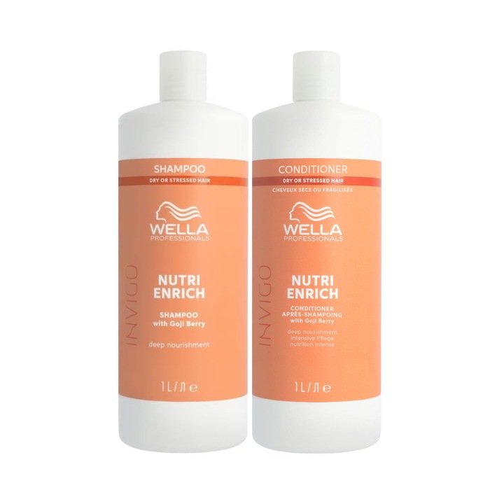 Set pentru par uscat si deteriorat, Wella Professionals Nutri Enrich Shampoo 1000ml si Nutri Enrich Conditioner 1000ml