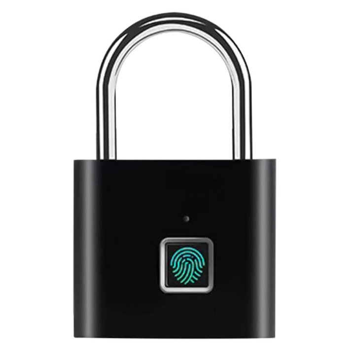 Lacat Inteligent cu Amprenta, sundiguer, Zinc/Otel inoxidabil, Usor de folosit, Rezistent la apa, Stocare 10 amprente, incarcare USB, Negru