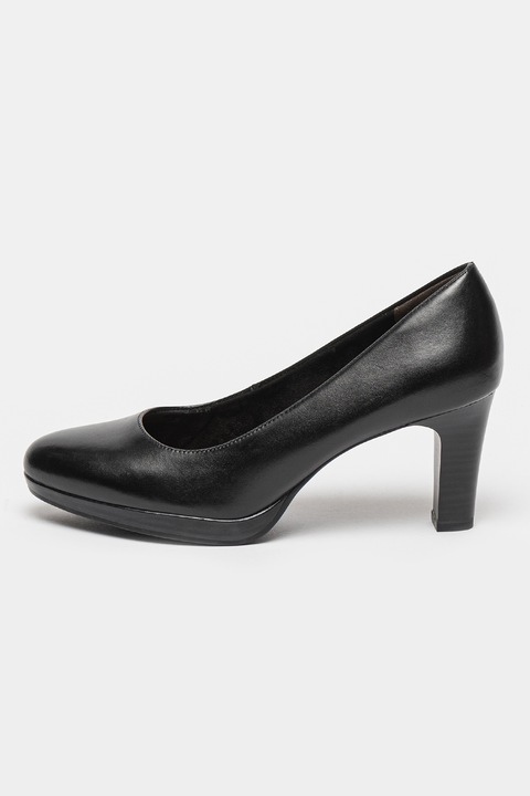Tamaris, Pantofi de piele cu toc clasic, Negru