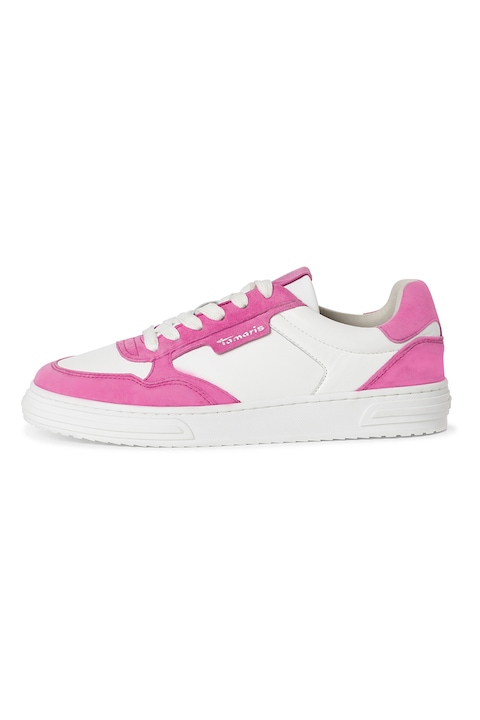 Tamaris, Sneaker nyersbőr részletekkel, Fehér/Élénk rózsaszín