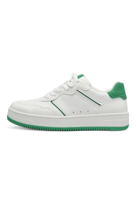 Tamaris, Flatform műbőr sneaker, Fehér/Zöld