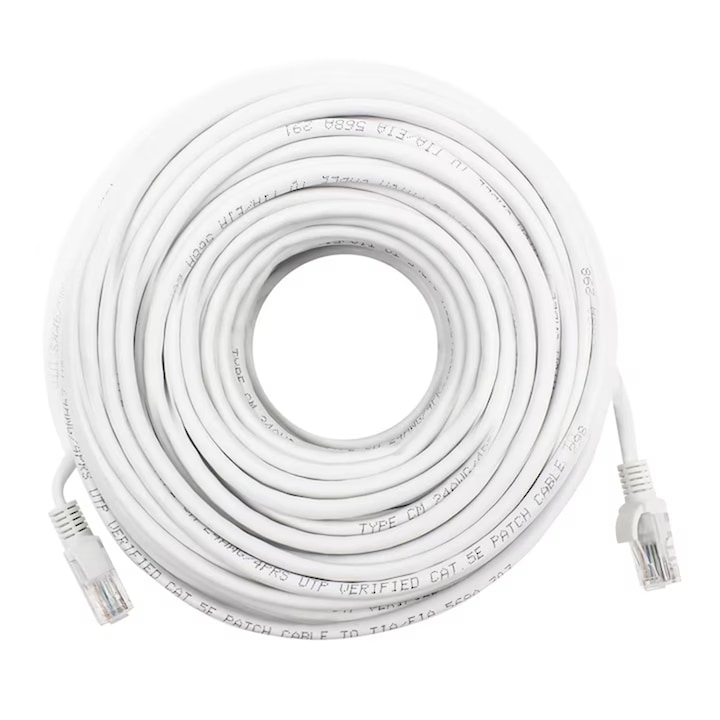Cablu retea, Yulinland, RJ45, Cablu Ethernet de Internet cu Mufa, Cat 6, 15m, de legatura retea, Alb