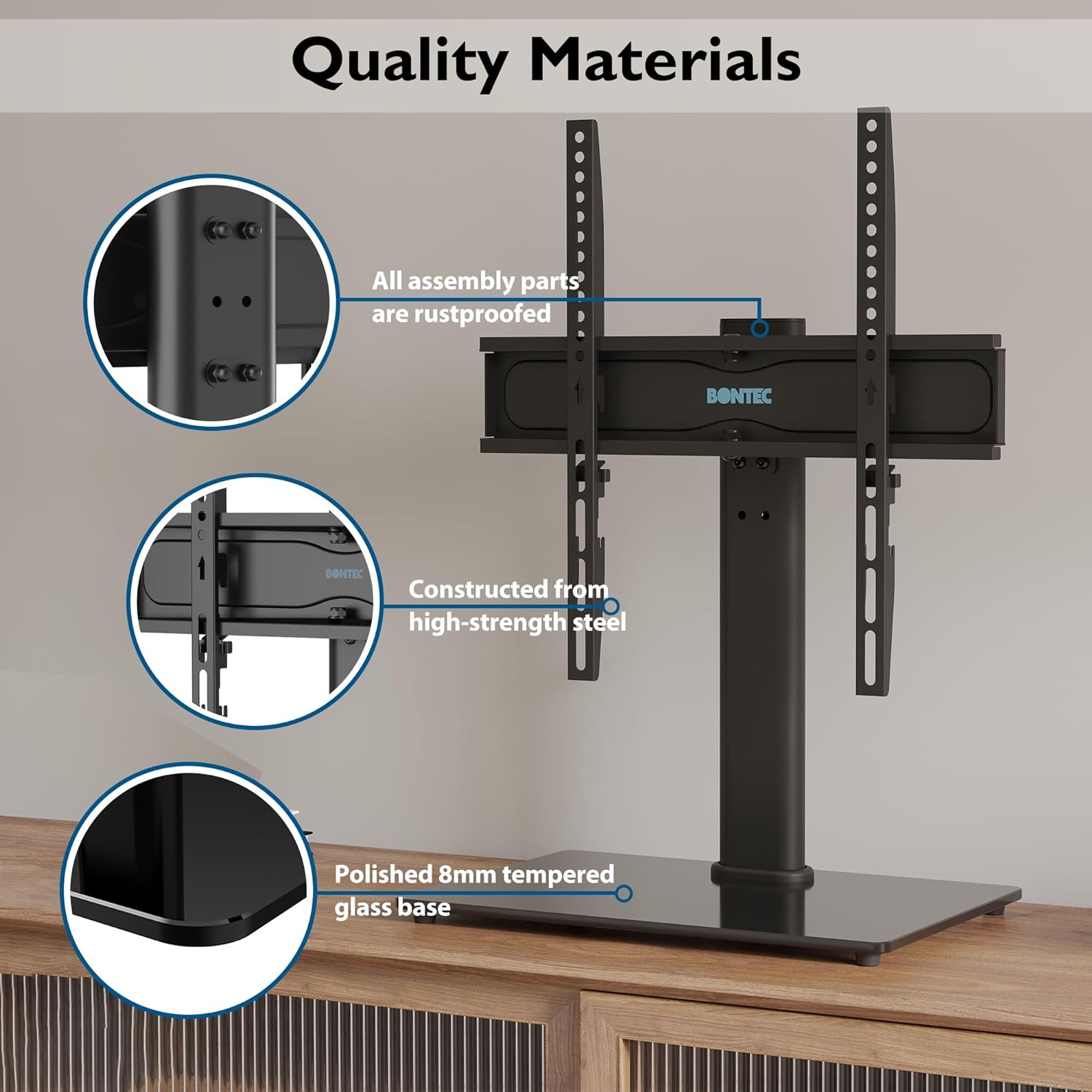 Mophorn – Support TV sur pied 32-55 pouces – Hauteur réglable 61,5-67 cm – Pivotant ± 40° – Charge max 41 kg – VESA 400x400 mm