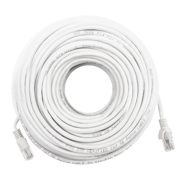 Hálózati kábel, Yulinland, RJ45, Internet Ethernet kábel csatlakozóval, Cat 6, 30m, hálózati csatlakozáshoz, Fehér