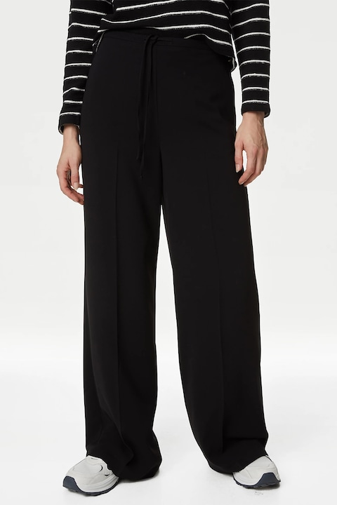 Marks & Spencer, Pantaloni ampli cu talie inalta, Negru