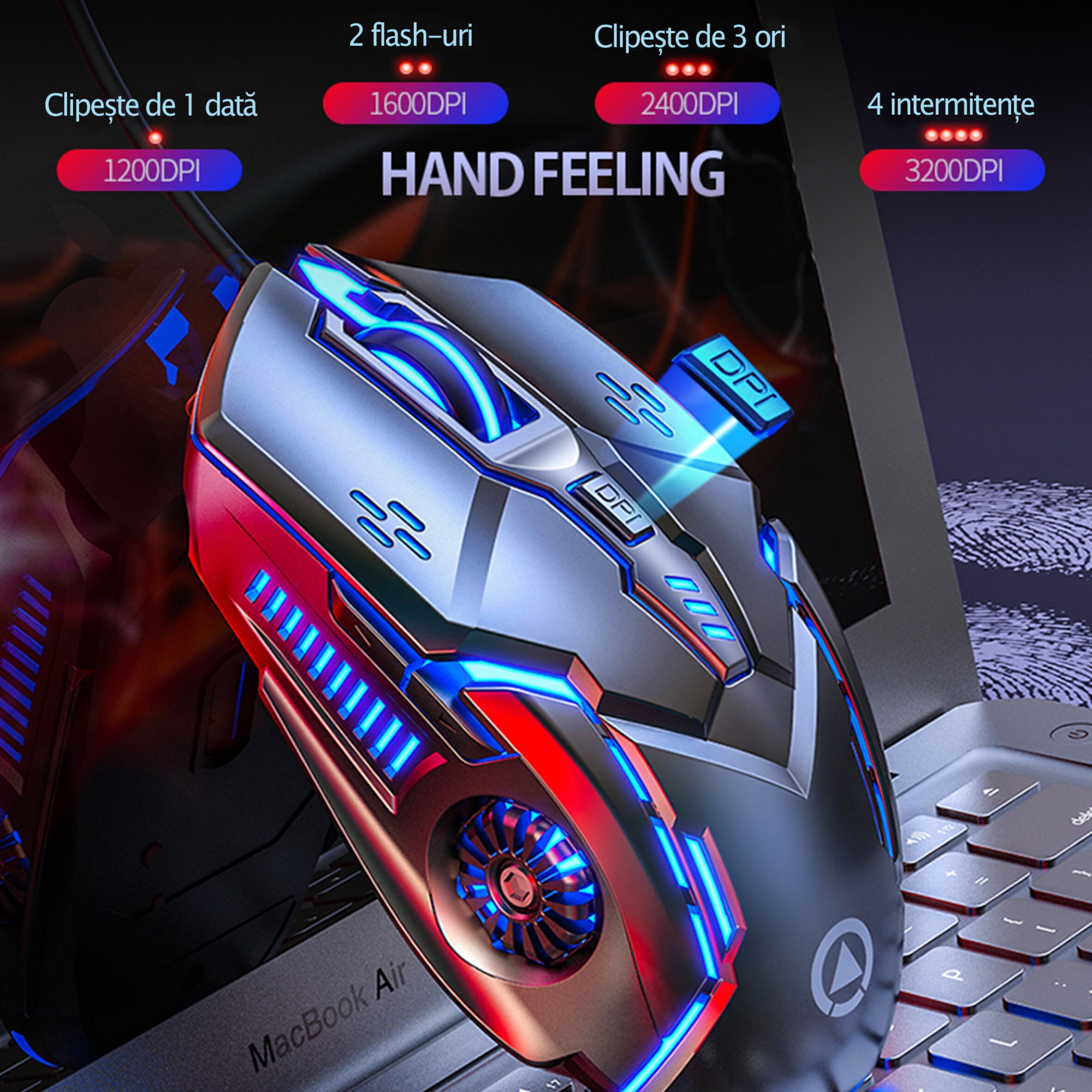Mouse Gaming profesional, Yulinland, 7 efecte de iluminare, USB, 6