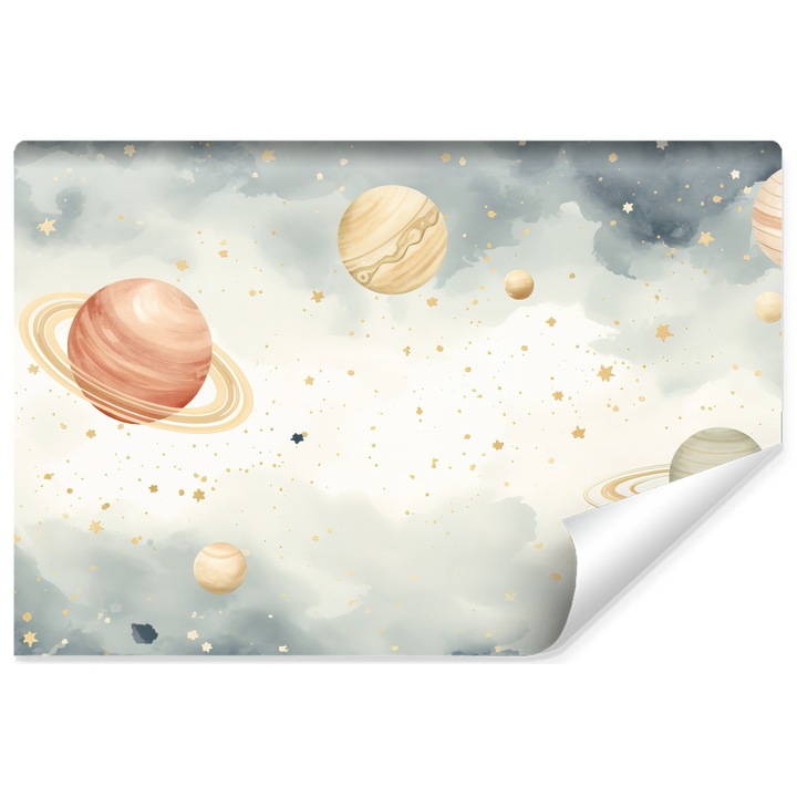 Fototapet Muralo planete, galaxie in culori pastelate 400 cm x 280 cm pentru camera unui copil