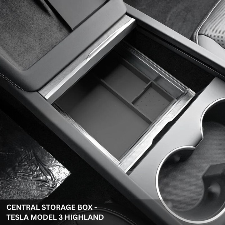 Органайзер за кола BRAGUS, за централна конзола на Tesla, с 3 отделения за съхранение, съвместим с Model 3 Highland, пластмасов, черен