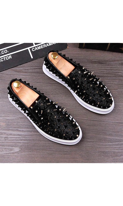 Pantofi Barbati, Zamo®, Zermatt, din Piele Ecologica, cu Scilipici si Tinte Negre, fara Inchidere, Negri, Marime 42EU