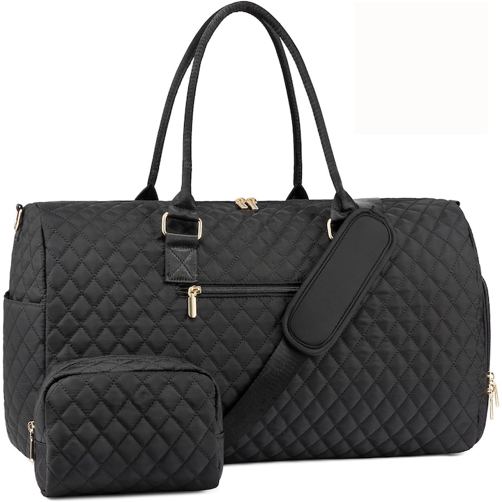 Пътна чанта, BYONDSELF®, с козметична чанта, 55L, отделение за обувки, за жени, 52,5x16x34CM, черна