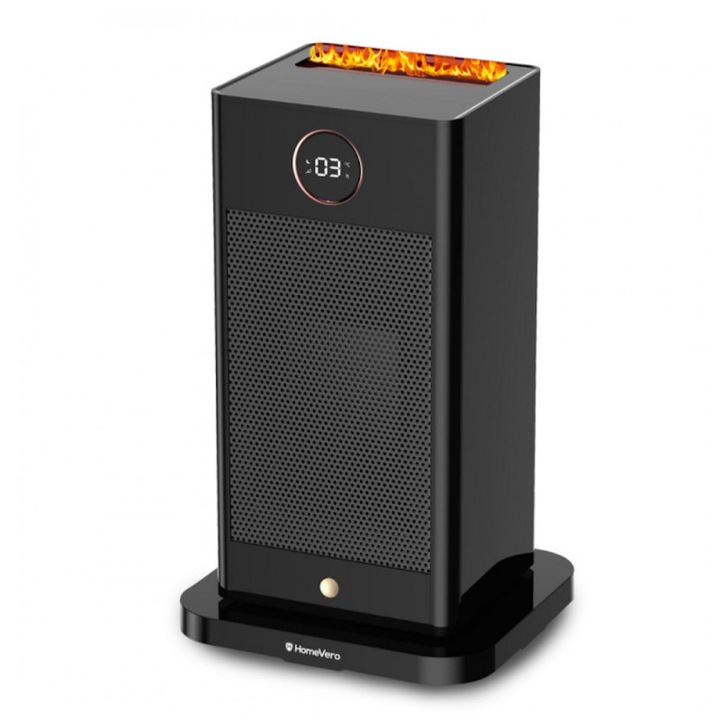 HomeVero HV-SFH1500 2 az 1-ben fűtő és párásító, 1500 W, 3D láng, távirányító, időzítő, oszcilláció, 15-45 C, fekete