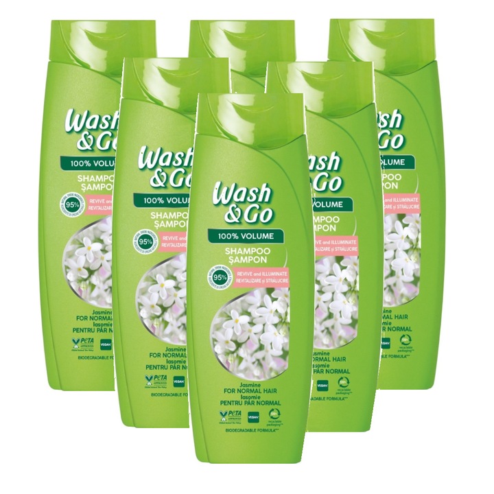 Set 6 x Sampon Wash and Go Volume, extract de iasomie, 180 ml