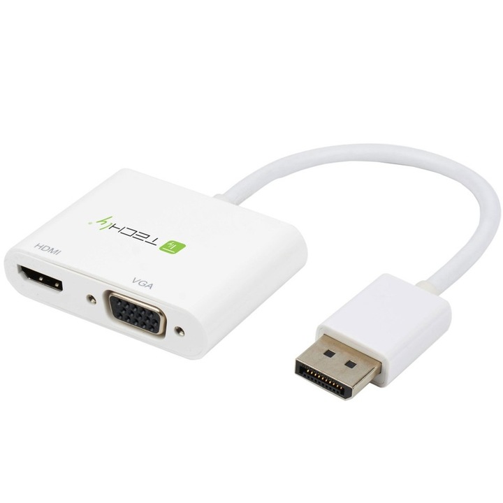 Adaptor DisplayPort tata la HDMI/VGA mama, 4K 30Hz, Alb, Techly, ICOC DSP-VH12