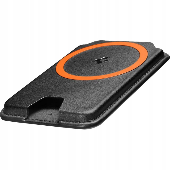 Apple-kompatibilis Spigen mágneses telefon kártyatartó tárca, ökológiai bőr, fekete