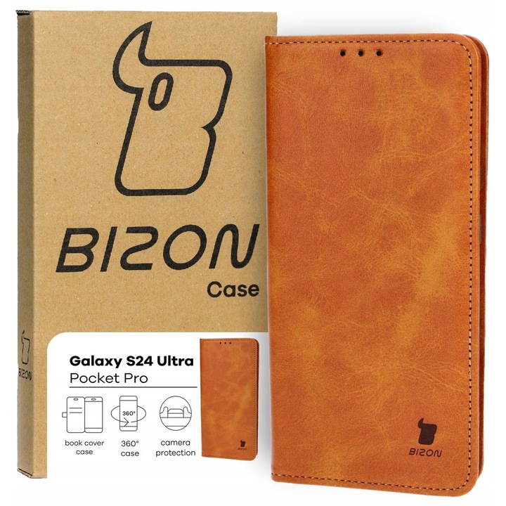 Защитен калъф Bizon за Samsung Galaxy S24 Ultra, Екологична кожа, Кафяв