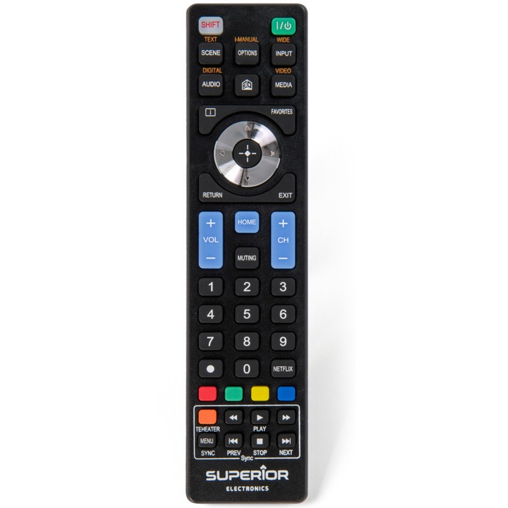 Дистанционно Superior, Универсално, Съвместимо с телевизори SONY, Батериите (2 x AAA) не са включени, Черен