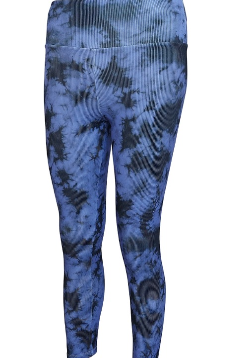 Colanti fitness cu Talie inalta aspect Reiat, Uramag, albastru/negru
