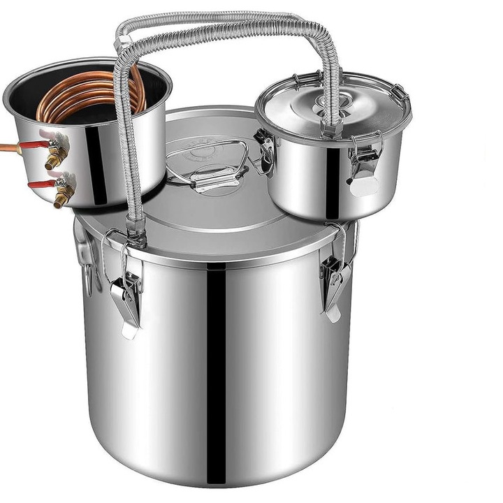 Комплект, алкохолен дестилат, 8 gal, двойно буре, неръждаема стомана, сребро