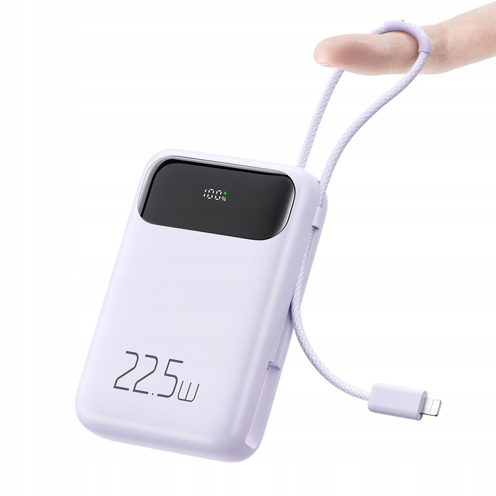 Külső akkumulátor kijelzővel + Lightning kábel, Mcdodo, 10000mAh, 22, 5W, 1 x USB + 2 x USB-C, Samsung / iPhone / Xiaomi / Oppo, Lila