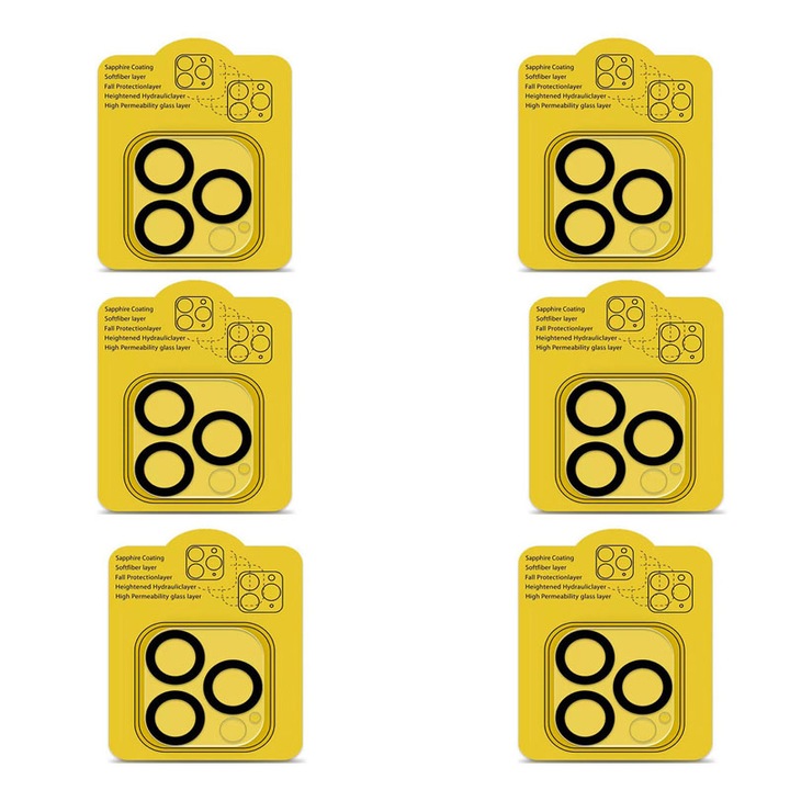 6 db-os kameraüveg fólia készlet iPhone 15 Pro készülékhez Full-Cover 9H, JENUOS, professzionális 3D kameraforgatás, karcolásgátló, biztonsági üveg, Ultra HD, ujjlenyomatok elleni védelem, katonai keménység, ütésálló