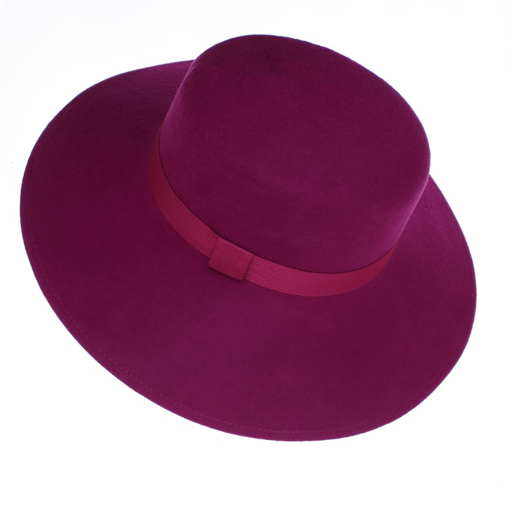 Palarie Dama, din 100% lana, ButicCochet, bor mare, banda textila, marime 54-58 cm, ajustabila, Fucsia - PAL1451