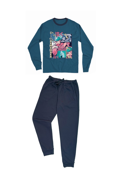 Ferfi pizsama anime vaporwave nyomattal, Kék