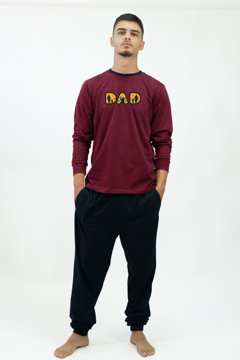 Pijama pentru barbati cu imprimeu dad with kids, Rosu