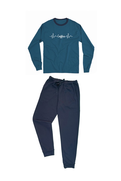 Pijama pentru barbati cu imprimeu coffe beat, Albastru